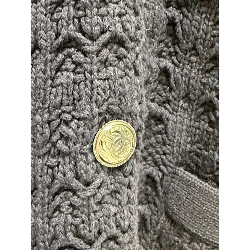 Chanel 13B Black Wool Cashmere Chunky Knit Sweater Coat Sz.38